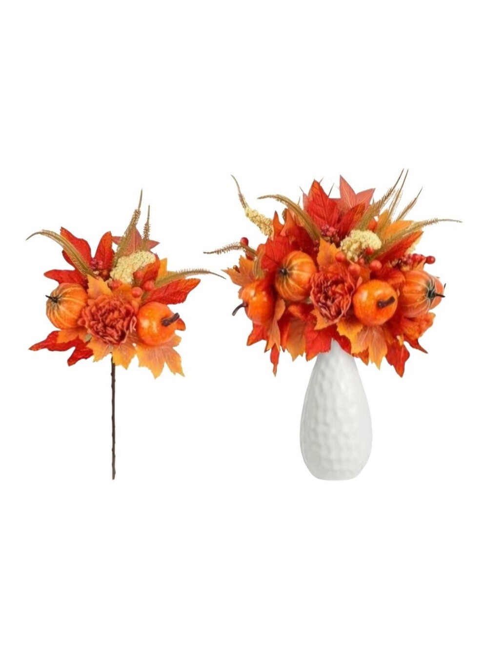 Autumn Pumpkin & Maple Faux Floral Arrangement - Orange. 5 Pieces. NEW.